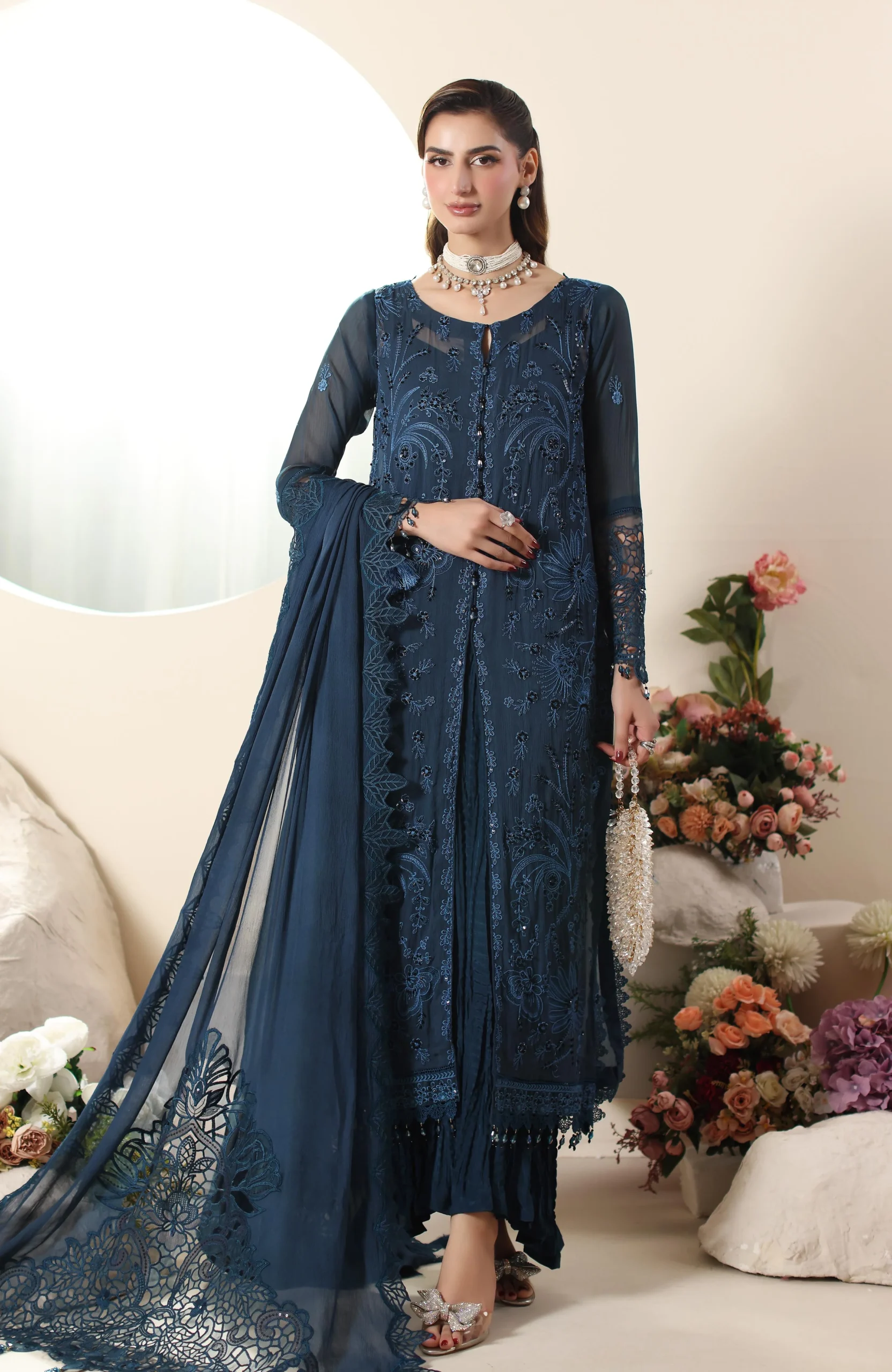 ELOR Chiffon Sequin Embroidered 3 Piece Unstitched Formal Suit AZF-25-05