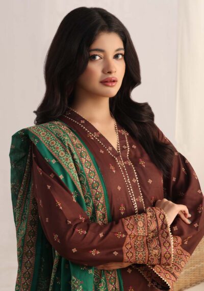 MJ Banarsi Signature Lawn 3PC – Gold Paste Print Summer Suit