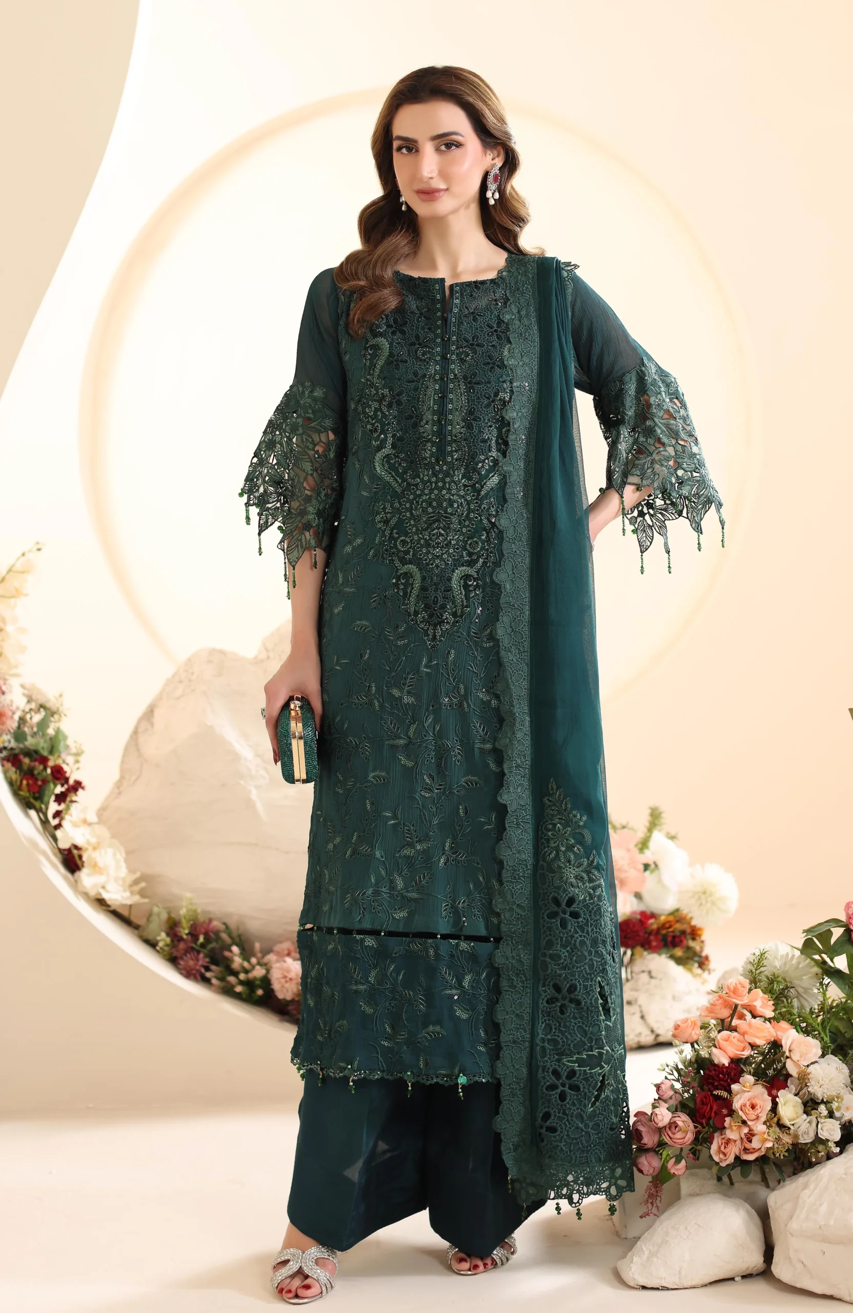 ELOR AZF-25-09 Chiffon Sequin Embroidered 3 Piece Unstitched Formal Suit