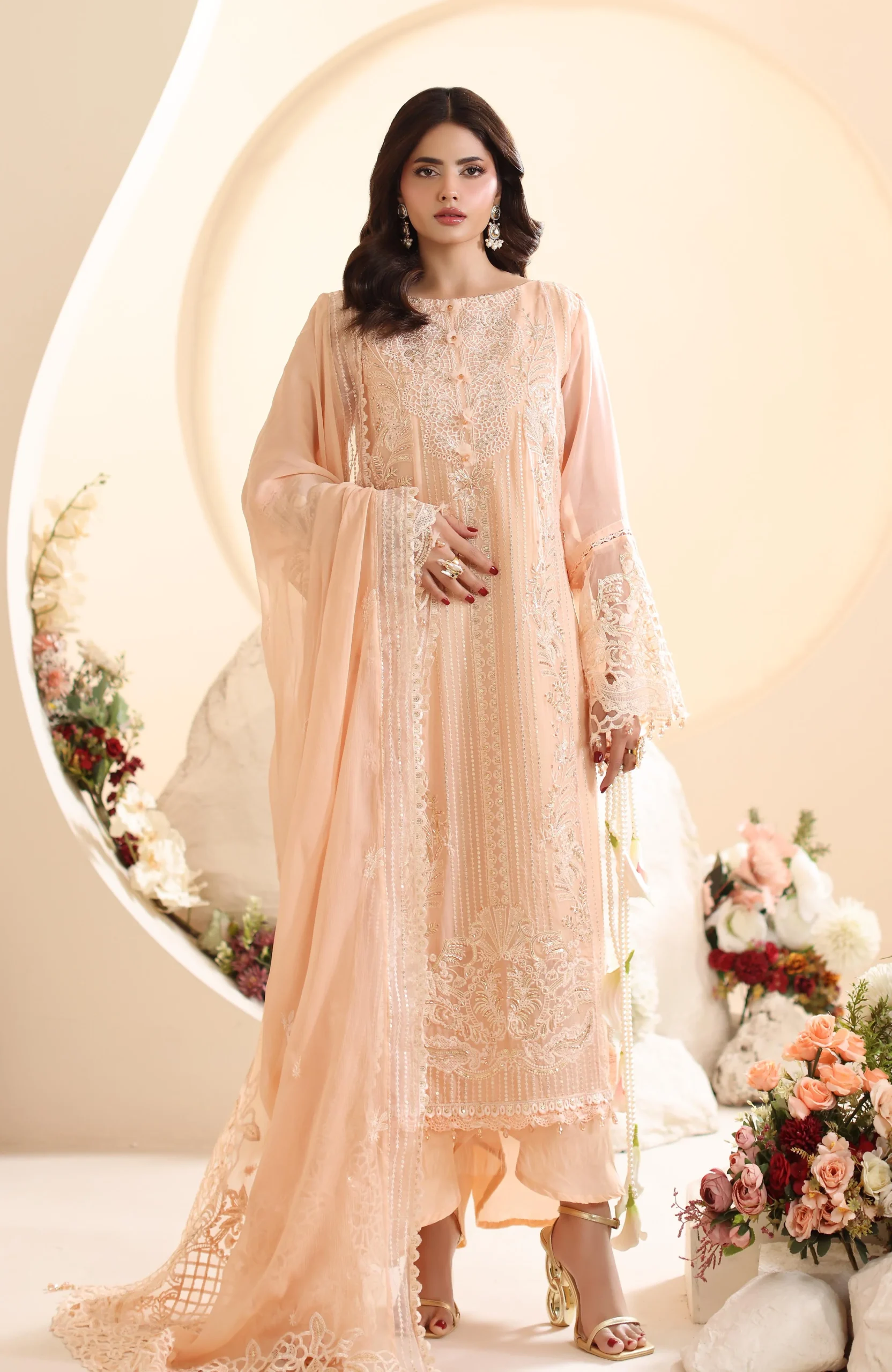 ELOR AZF-25-10 Chiffon Embroidered Sequin 3 Piece Unstitched Formal Suit