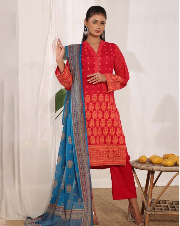 MJ Banarsi Signature Lawn 3PC – Gold Paste Print Summer Suit