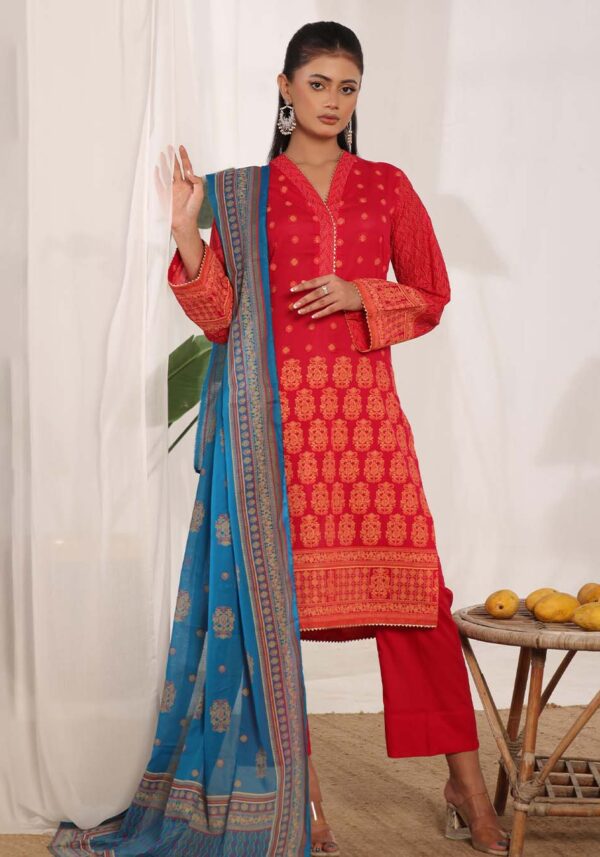 MJ Banarsi Signature Lawn 3PC – Gold Paste Print Summer Suit