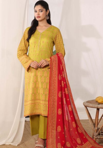 MJ Banarsi Signature Lawn 3PC – Gold Paste Print Summer Suit