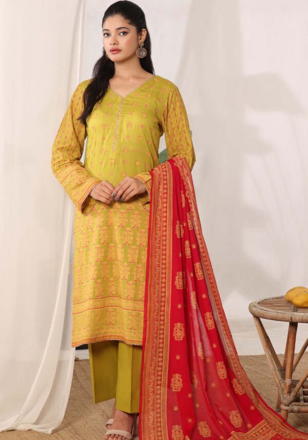 MJ Banarsi Signature Lawn 3PC – Gold Paste Print Summer Suit