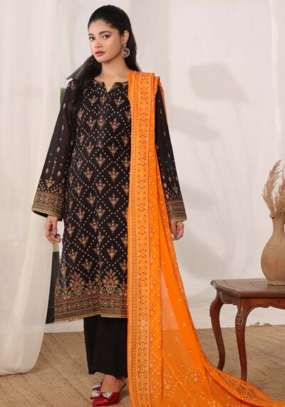 MJ Banarsi Signature Lawn 3PC – Gold Paste Print Summer Suit