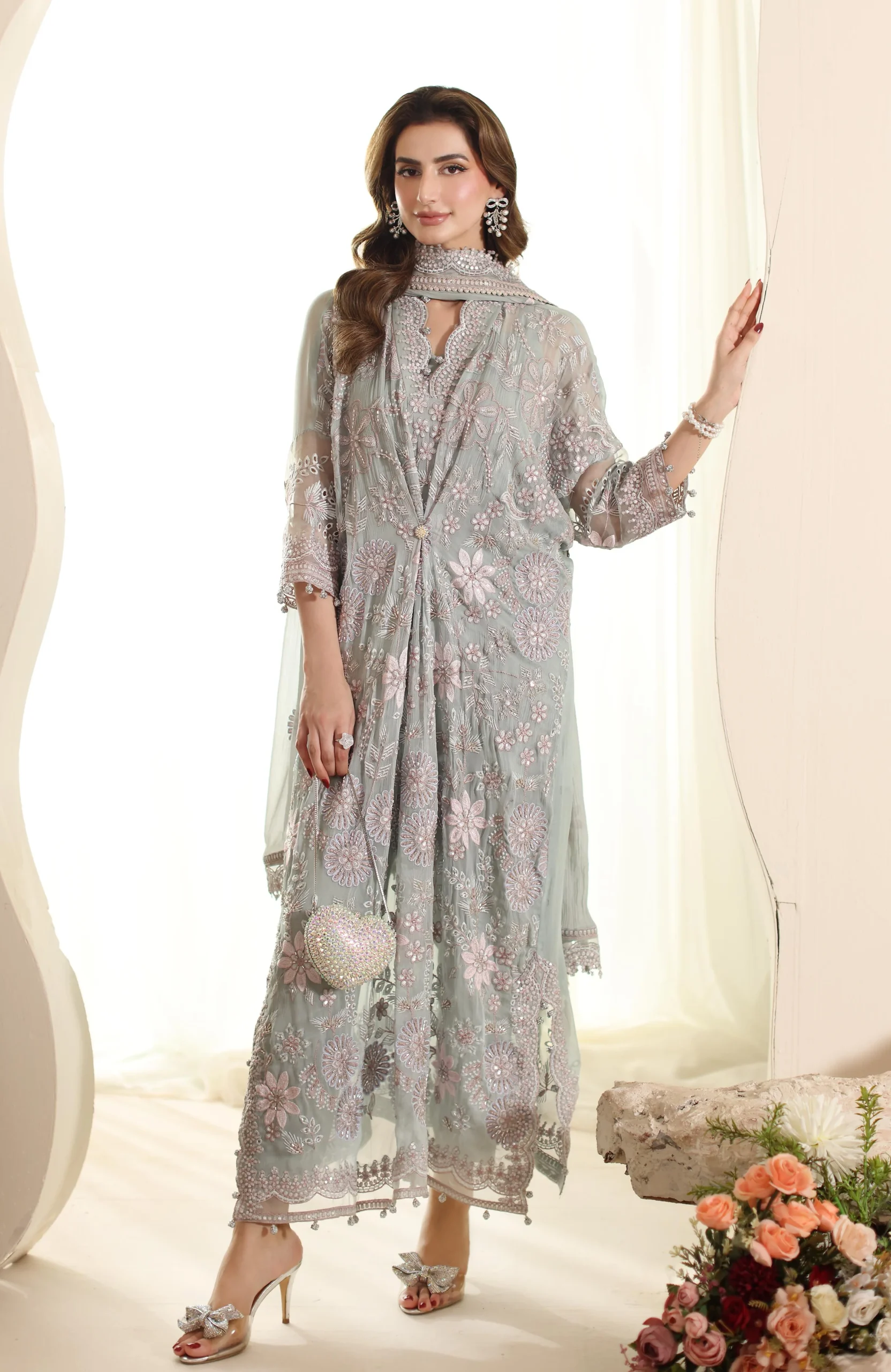 ELOR Chiffon Chikankari Embroidered 3 Piece Unstitched Formal Suit - Image 5