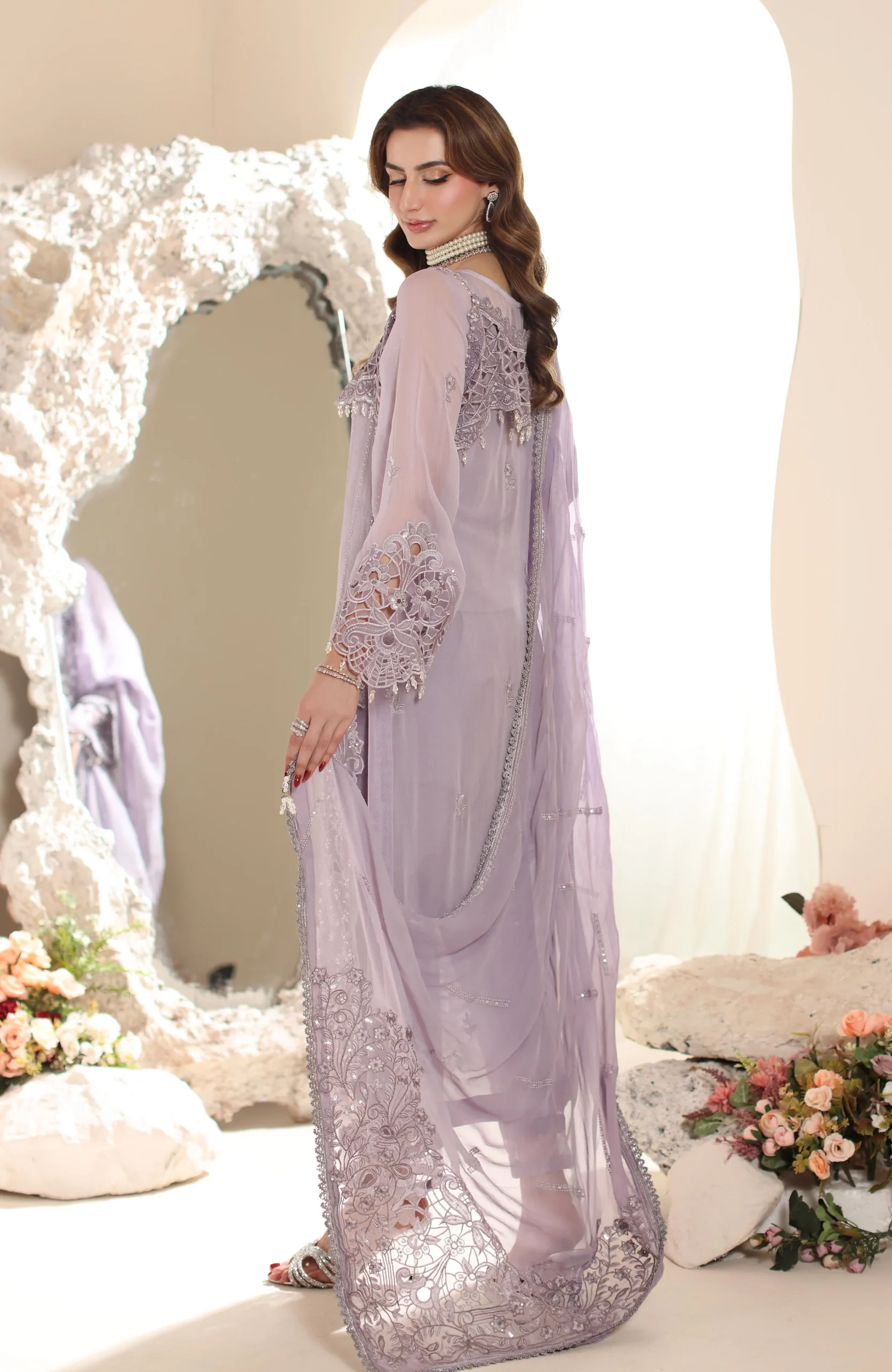 ELOR Chiffon Sequin Embroidered 3 Piece Unstitched Formal Suit - Image 4
