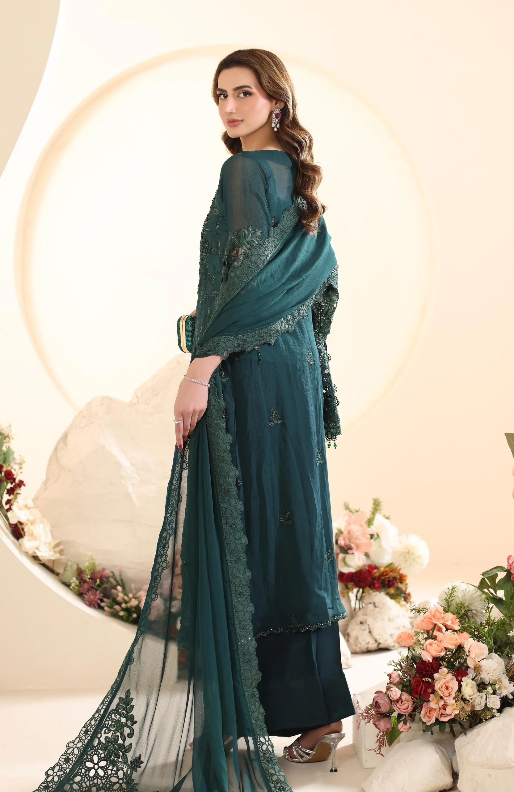 ELOR AZF-25-09 Chiffon Sequin Embroidered 3 Piece Unstitched Formal Suit - Image 4