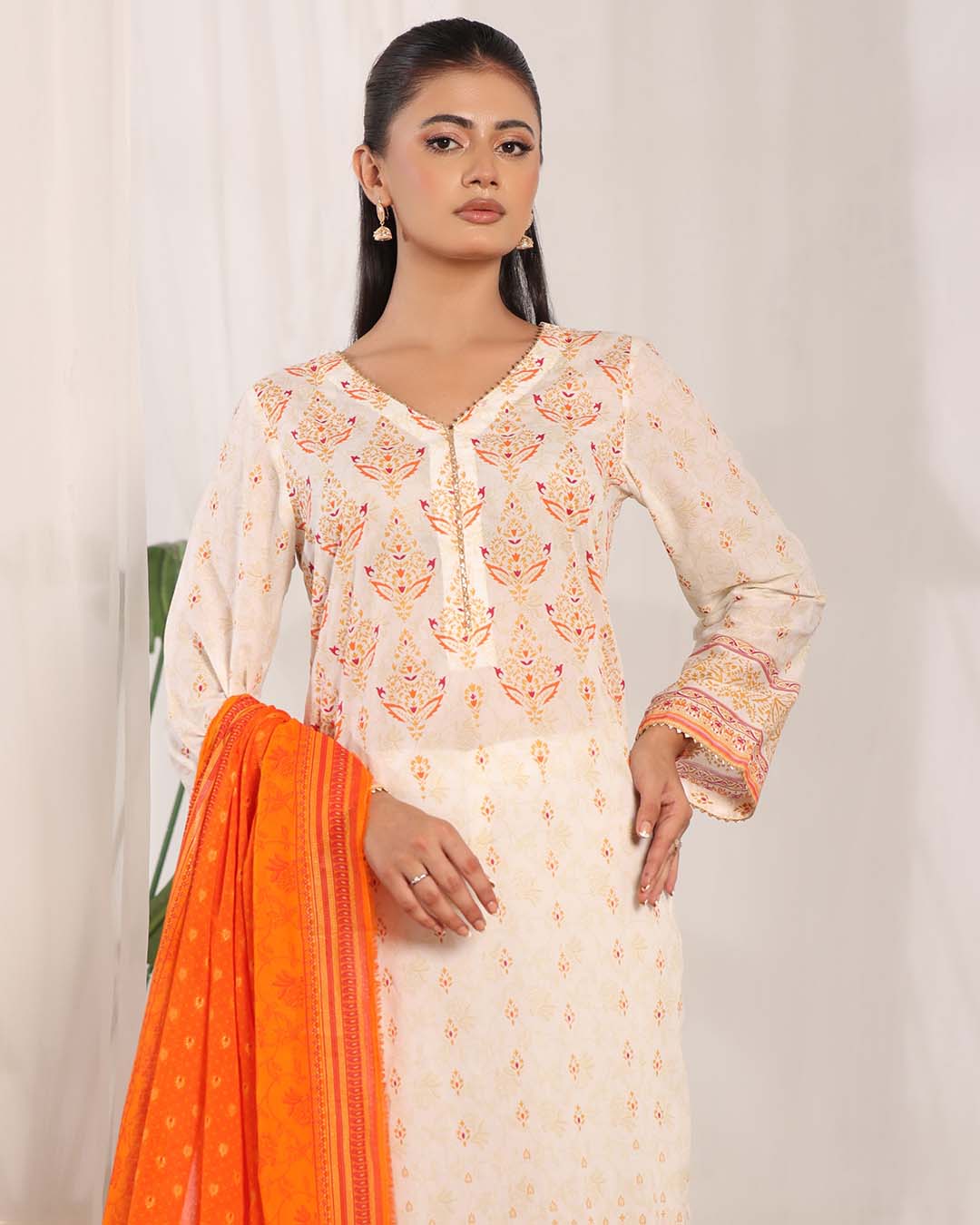 MJ Banarsi Signature Lawn 3PC – Gold Paste Print Summer Suit - Image 3