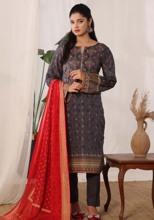 MJ Banarsi Signature Lawn 3PC – Gold Paste Print Summer Suit