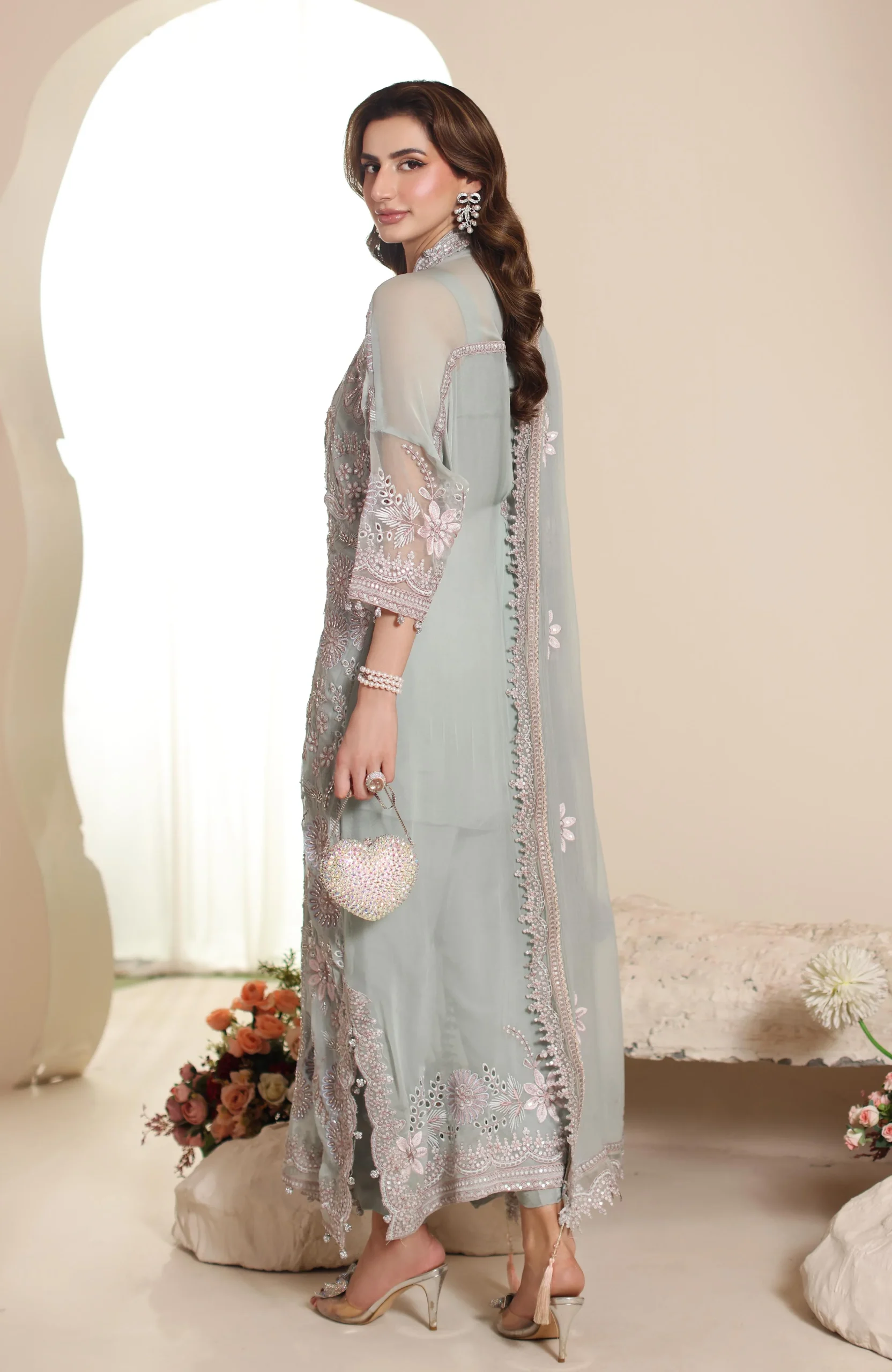ELOR Chiffon Chikankari Embroidered 3 Piece Unstitched Formal Suit - Image 4