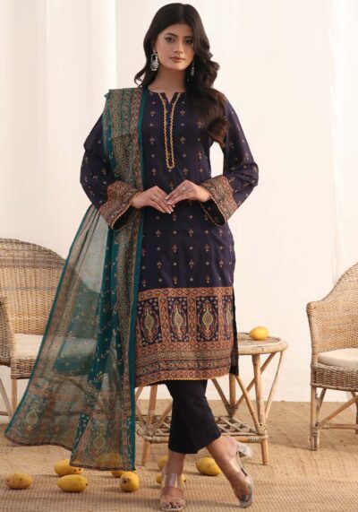 MJ Banarsi Signature Lawn 3PC – Gold Paste Print Summer Suit