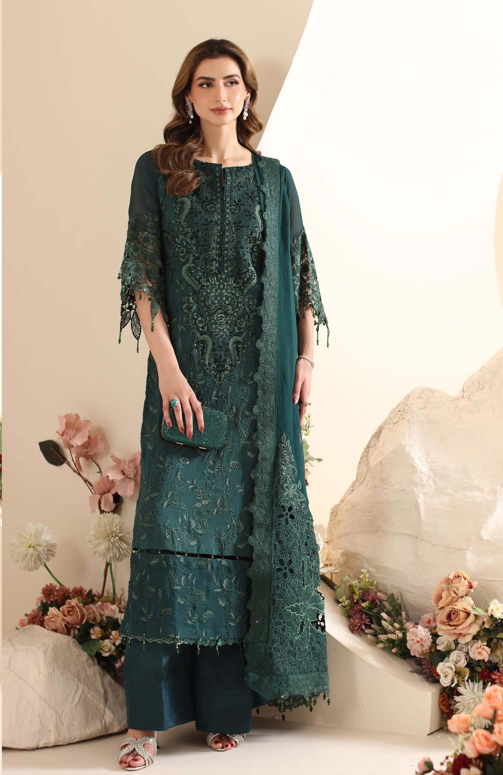 ELOR AZF-25-09 Chiffon Sequin Embroidered 3 Piece Unstitched Formal Suit - Image 3