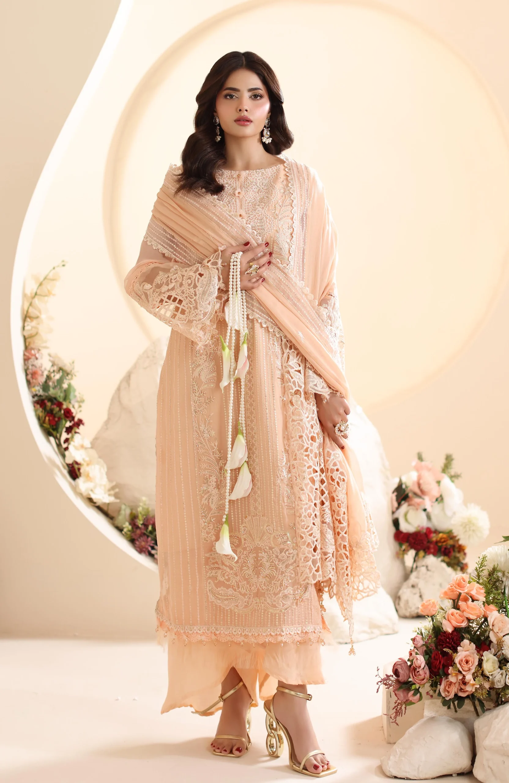 ELOR AZF-25-10 Chiffon Embroidered Sequin 3 Piece Unstitched Formal Suit - Image 3