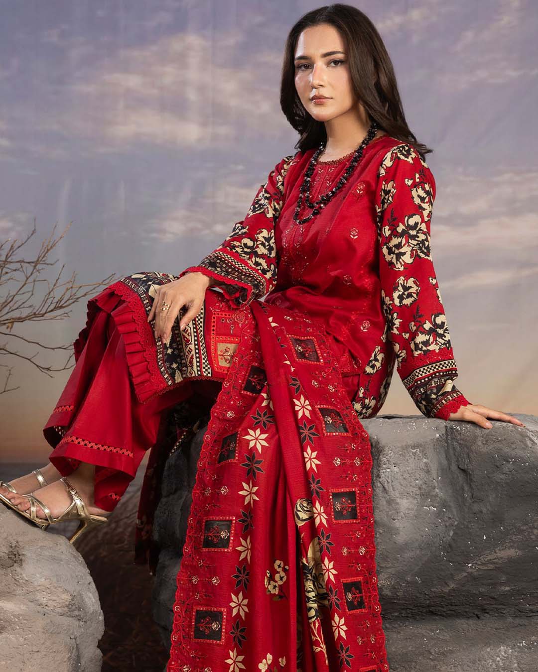 Bin Naeem Bana Dora 3PC – Applic Cutwork Embroidered Eid Suit - Image 2