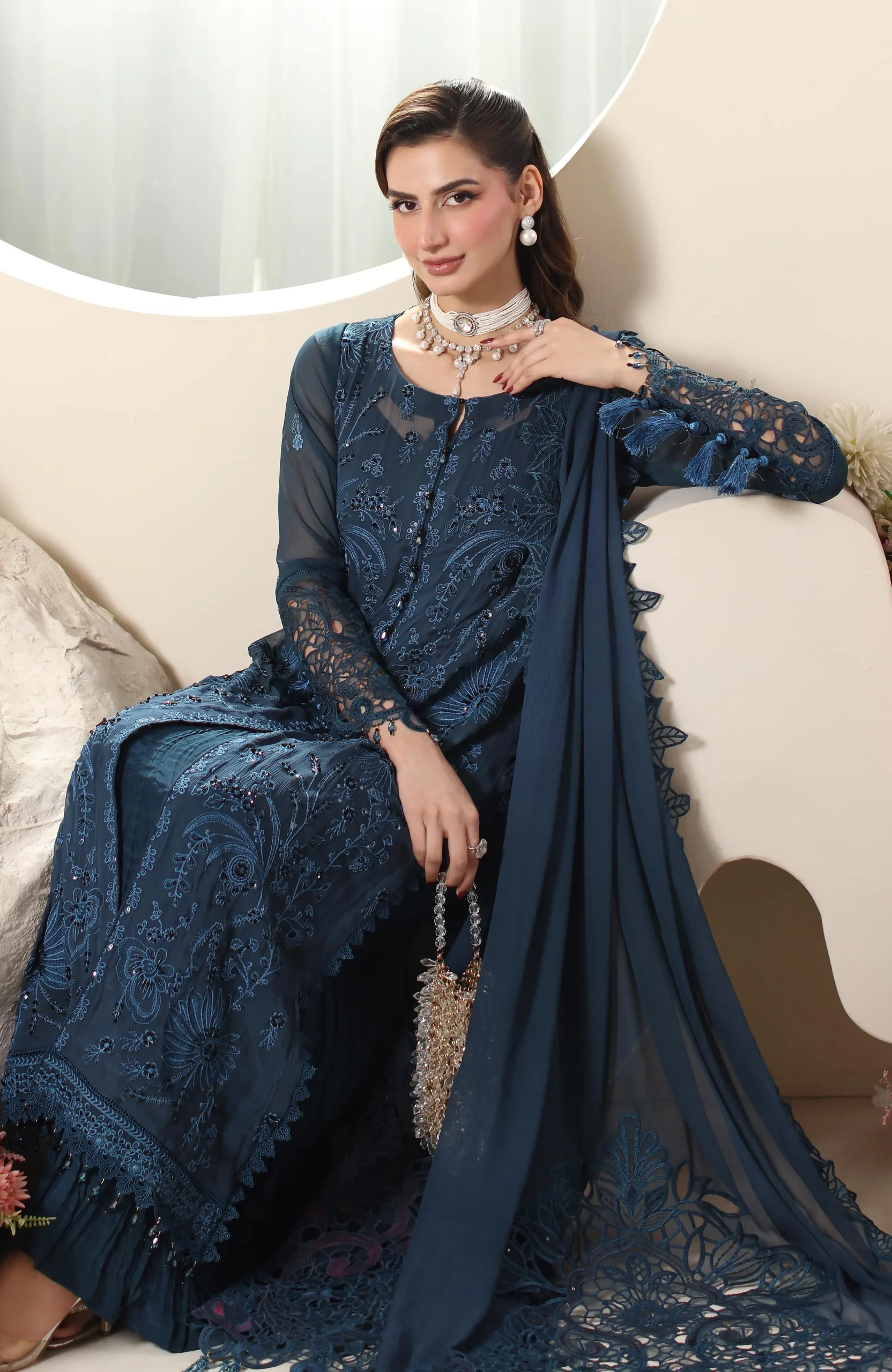 ELOR Chiffon Sequin Embroidered 3 Piece Unstitched Formal Suit AZF-25-05 - Image 2