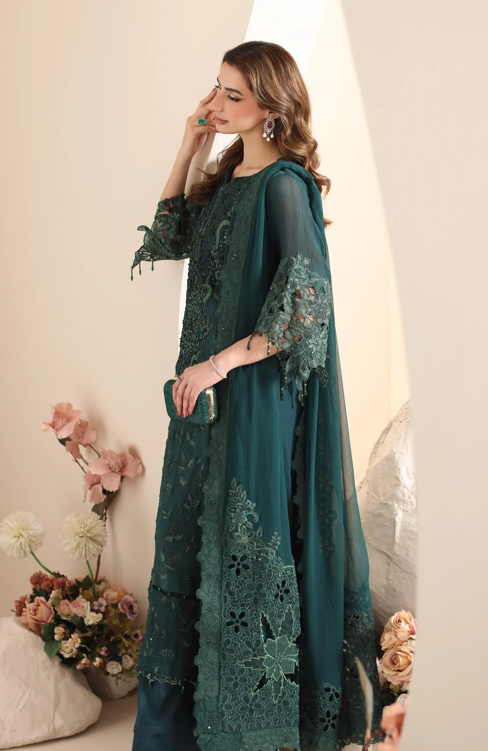 ELOR AZF-25-09 Chiffon Sequin Embroidered 3 Piece Unstitched Formal Suit - Image 2