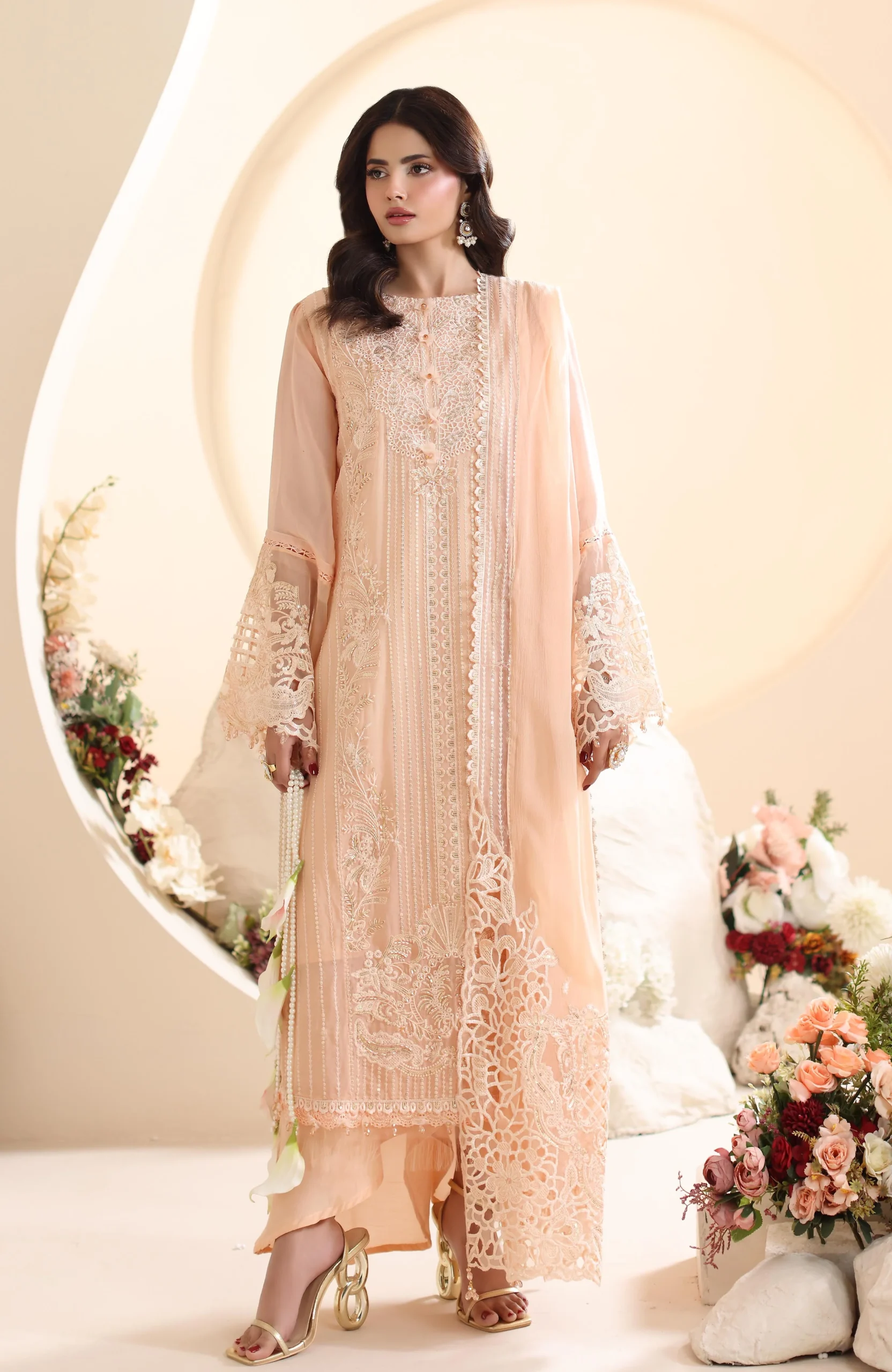 ELOR AZF-25-10 Chiffon Embroidered Sequin 3 Piece Unstitched Formal Suit - Image 2