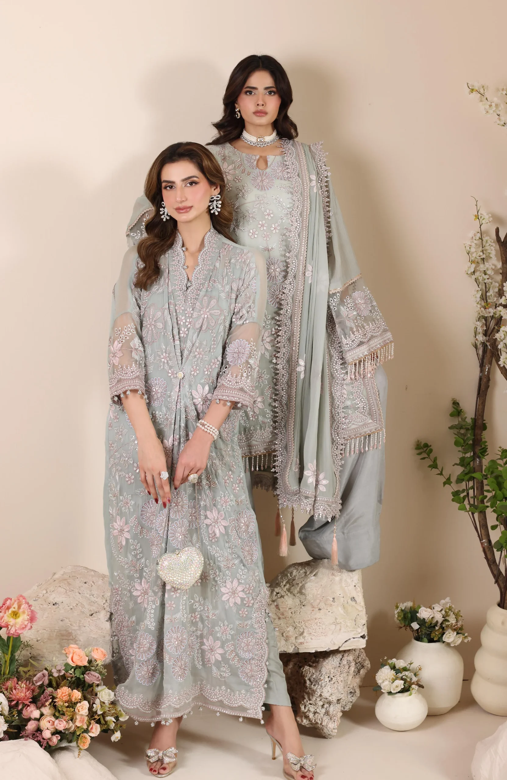 ELOR Chiffon Chikankari Embroidered 3 Piece Unstitched Formal Suit - Image 2