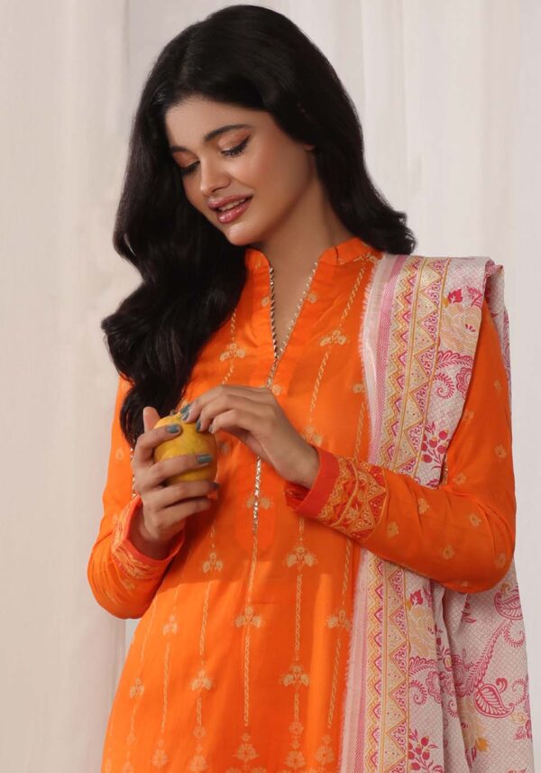 MJ Banarsi Signature Lawn 3PC – Gold Paste Print Summer Suit
