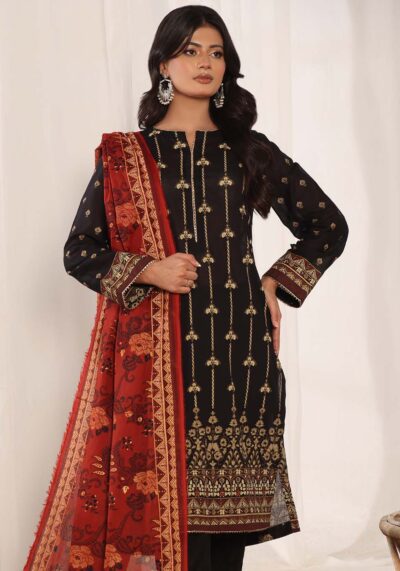 MJ Banarsi Signature Lawn 3PC – Gold Paste Print Summer Suit