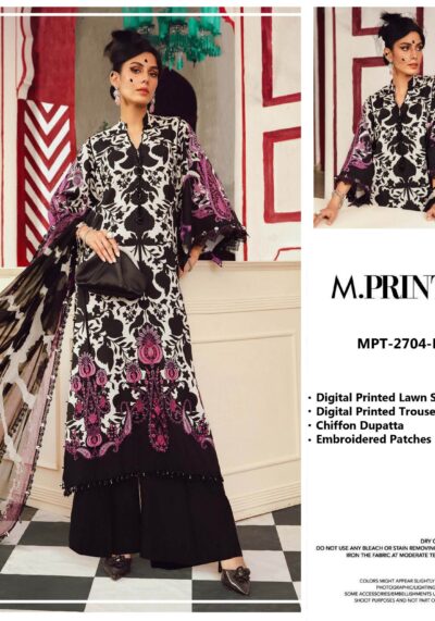 Maria B MPT-2704-B Lawn 3PC – Printed Suit with Chiffon Dupatta
