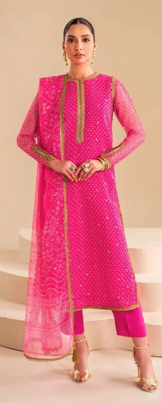 Baroque Chunri Wedding Chiffon 3PC – Pink – Embroidered Formal Suit