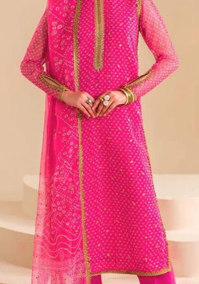 Baroque Chunri Wedding Chiffon 3PC – Pink – Embroidered Formal Suit
