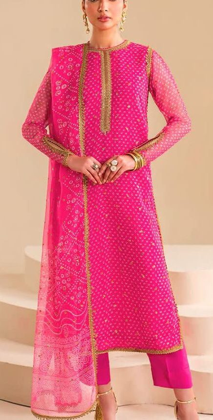 Baroque Chunri Wedding Chiffon 3PC – Pink – Embroidered Formal Suit