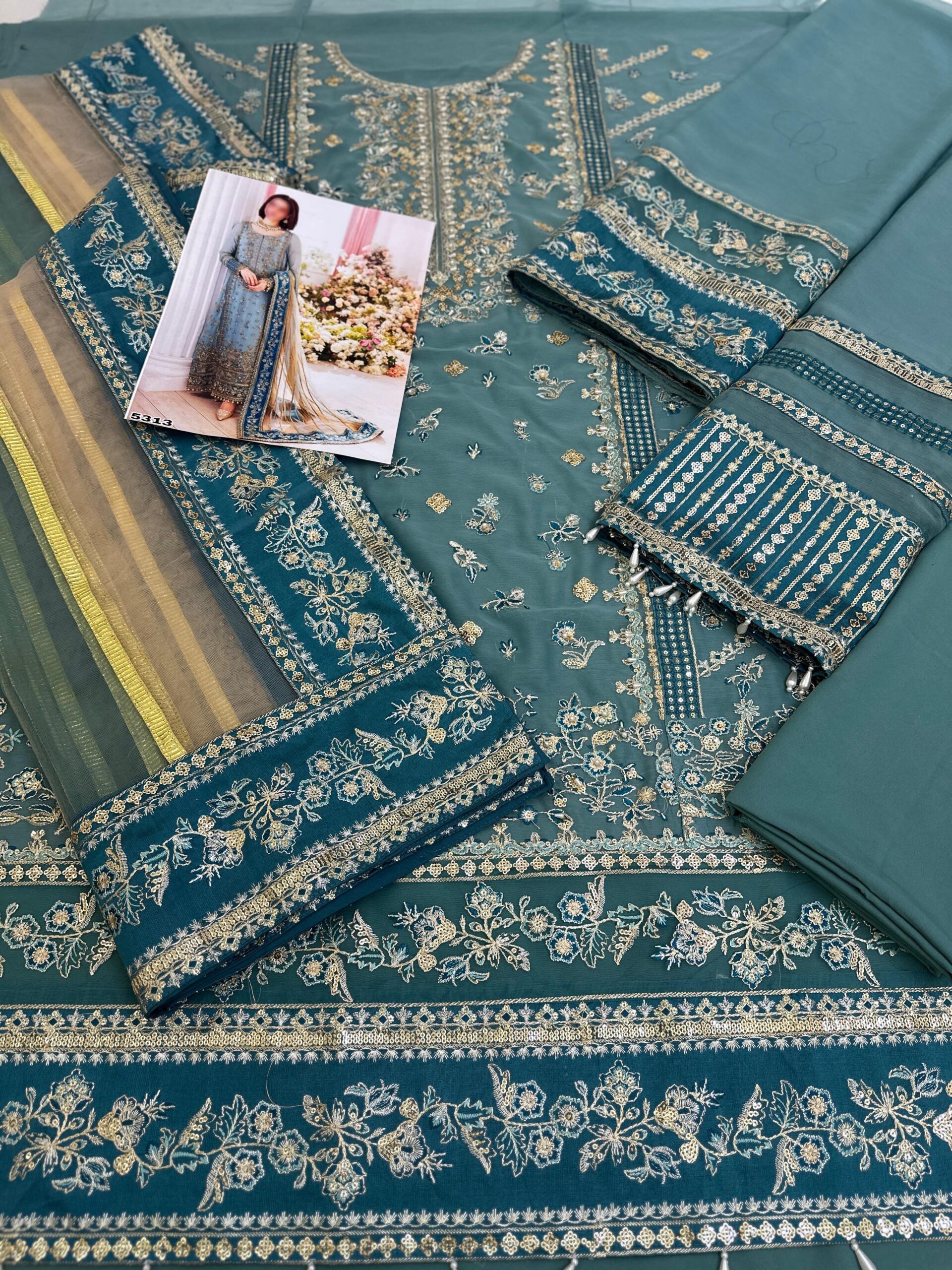 Charizma Chiffon Embroidered 3 Piece Suit with Net Dupatta - Image 3