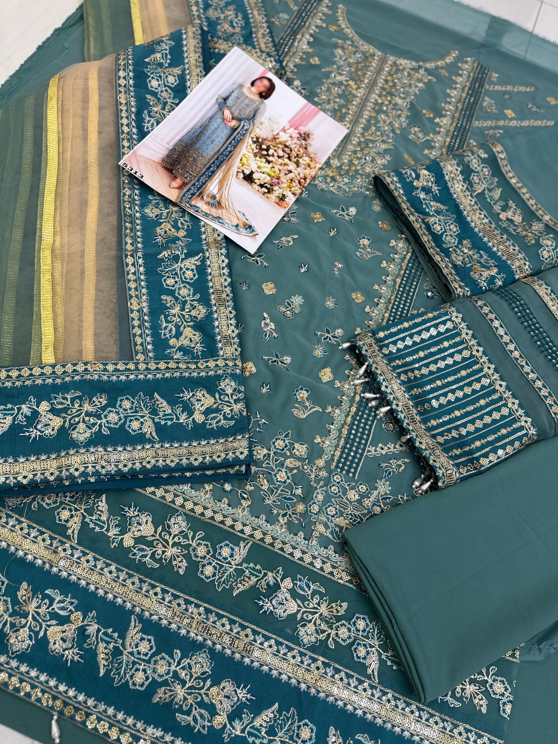 Charizma Chiffon Embroidered 3 Piece Suit with Net Dupatta - Image 4