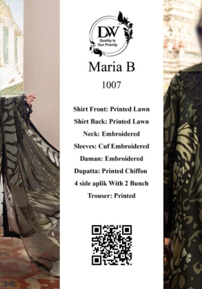 Maria B 2 Bunch Applique Lawn 3PC Unstitched Suit with Chiffon Dupatta