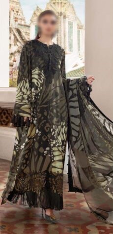Maria B 2 Bunch Applique Lawn 3PC Unstitched Suit with Chiffon Dupatta