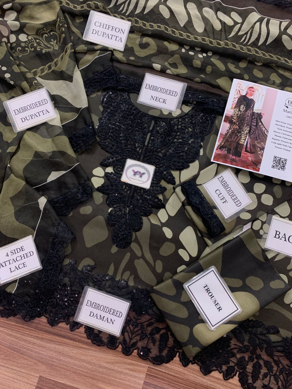 Maria B 2 Bunch Applique Lawn 3PC Unstitched Suit with Chiffon Dupatta - Image 3