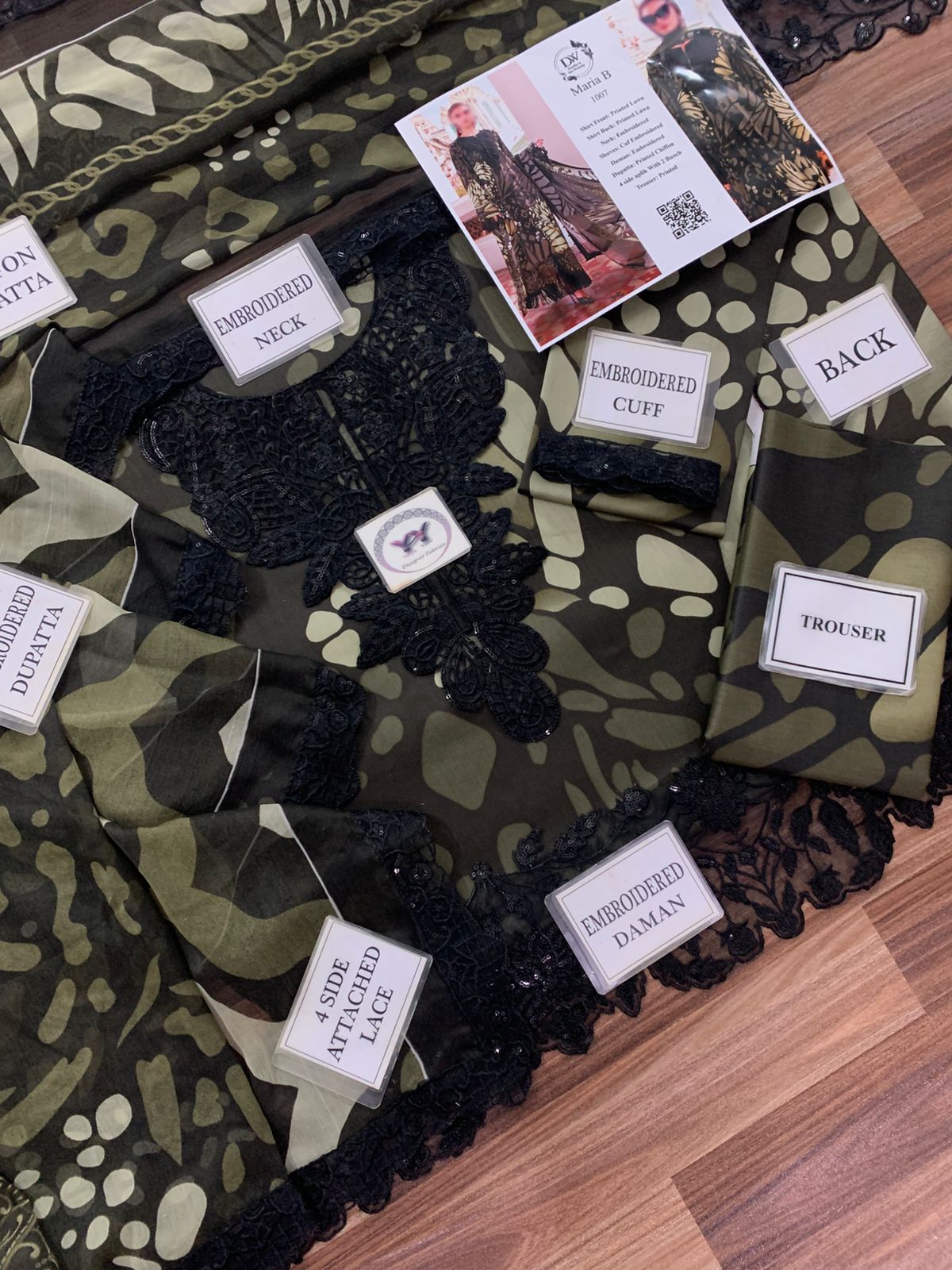 Maria B 2 Bunch Applique Lawn 3PC Unstitched Suit with Chiffon Dupatta - Image 4