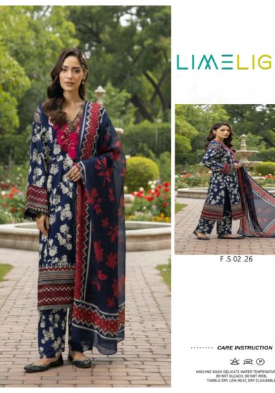 Limelight Lawn 3PC EC2426 Blue & Pink – Printed Suit with Chiffon Dupatta