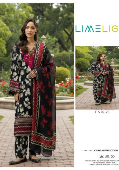 Limelight Lawn 3PC EC2426 Red & Black– Printed Suit with Chiffon Dupatta