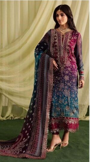 Nureh NP-700 Lawn 3PC – Printed Suit with Embroidered Daman & Chiffon Dupatta