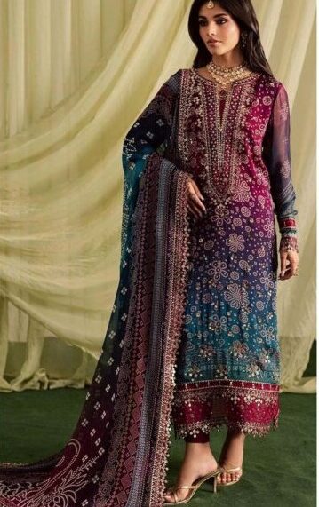 Nureh NP-700 Lawn 3PC – Printed Suit with Embroidered Daman & Chiffon Dupatta