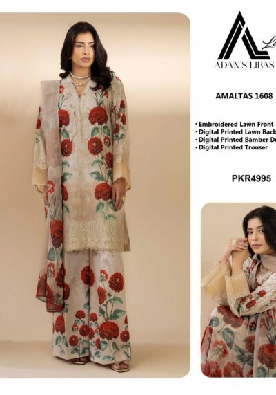 Adan Libas D-1608 Lawn 3PC – Digital Print Chikankari with Bamber Chiffon Dupatta