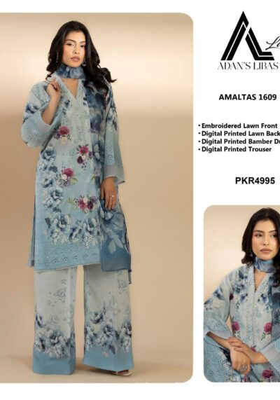 Adan Libas D-1609 Lawn 3PC – Digital Print Chikankari with Bamber Chiffon Dupatta