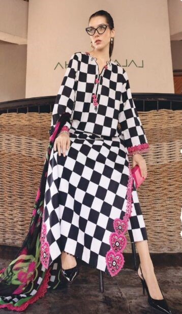 Maria B M Print Lawn 2026 – 3PC Heavy Spangle Embroidered Suit