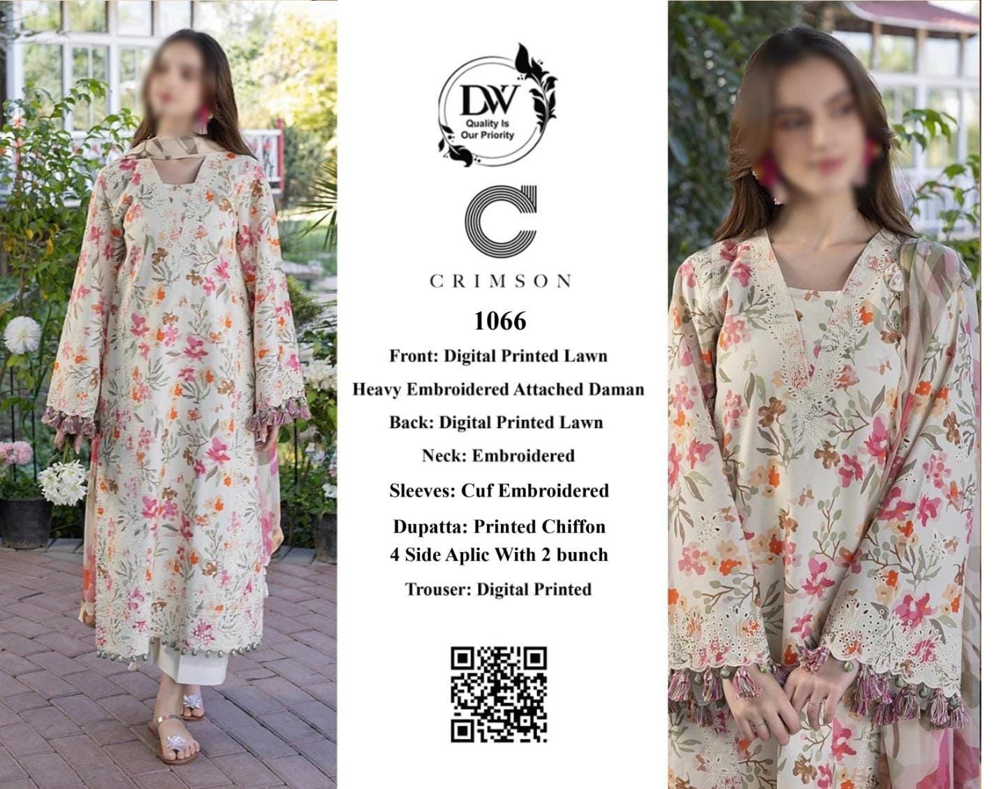 Crimson Hit Code 1066 Lawn 3PC – Embroidered Suit with Chiffon Dupatta - Image 7