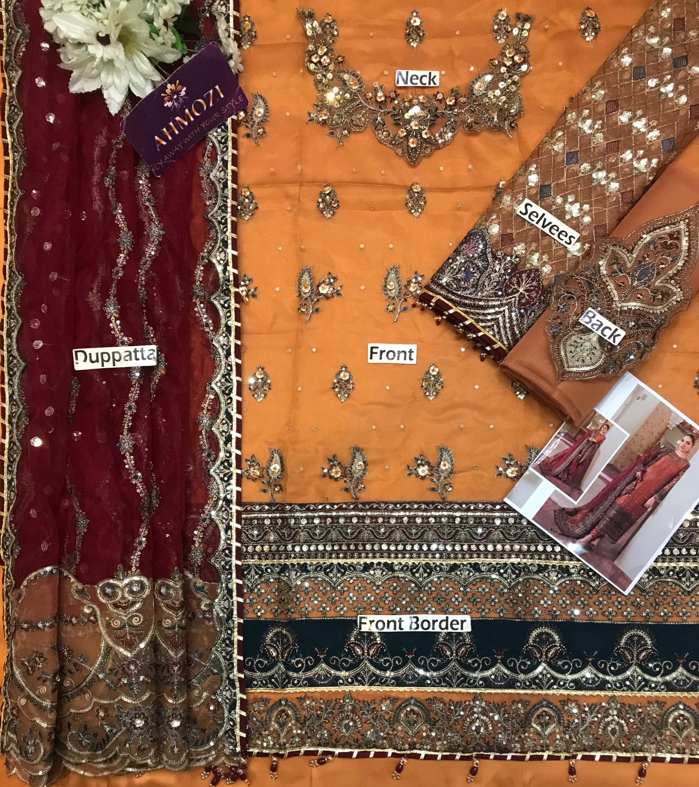 Baroque Khaadi Net 3PC – Heavy Adda Work Embroidered Suit - Image 5