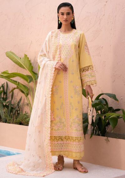 Marjjan Eid Lawn 3PC – Heavy Chikankari Embroidered Suit with Chiffon Dupatta