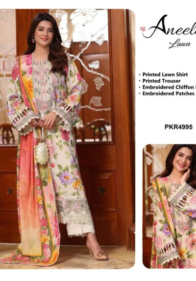 Aneela’s J-2059 Lawn 3PC – Embroidered Suit with Chiffon Dupatta