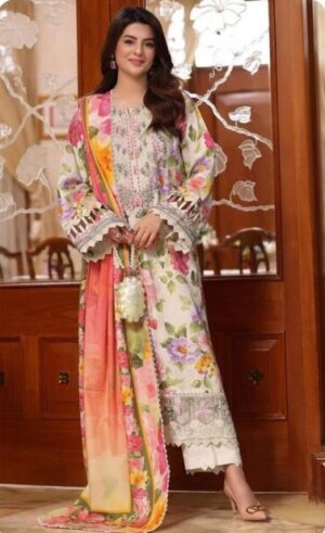 Aneela’s J-2059 Lawn 3PC – Embroidered Suit with Chiffon Dupatta