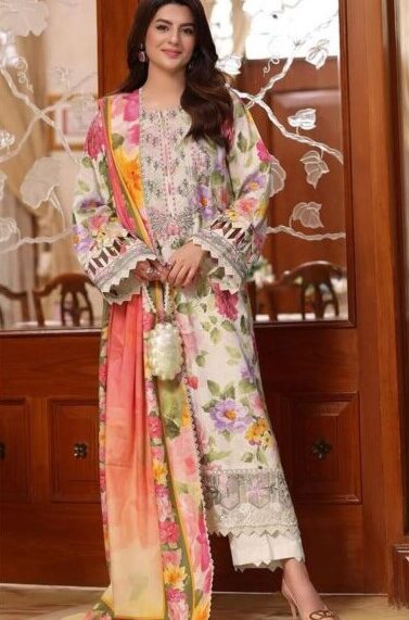 Aneela’s J-2059 Lawn 3PC – Embroidered Suit with Chiffon Dupatta