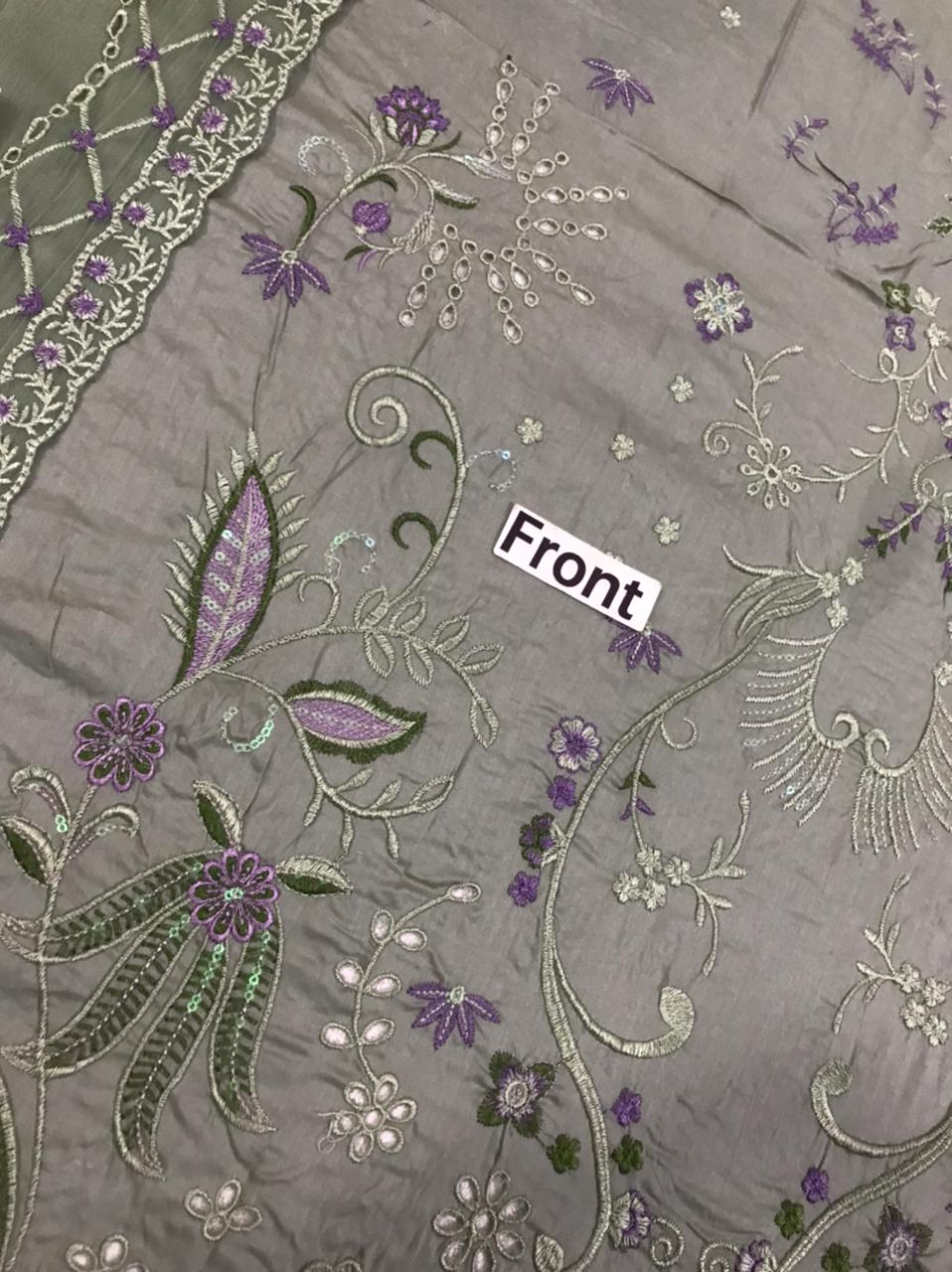 Luxury Embroidered Lawn Replica 3PC – Chiffon Dupatta - Image 4