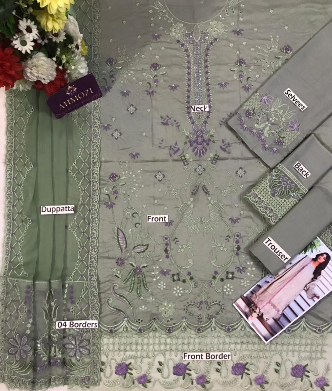 Luxury Embroidered Lawn Replica 3PC – Chiffon Dupatta - Image 5